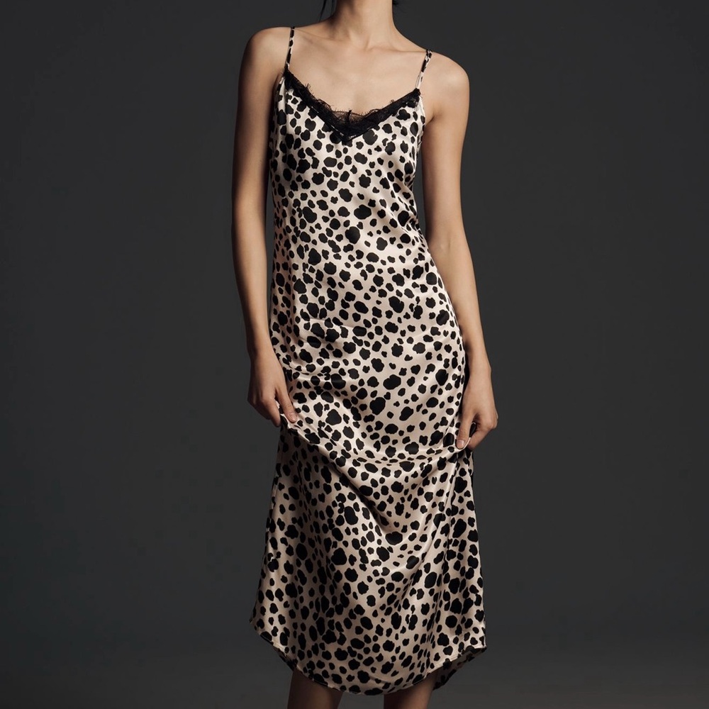 Anthropologie Black and Cream Chemise with Leopard Print